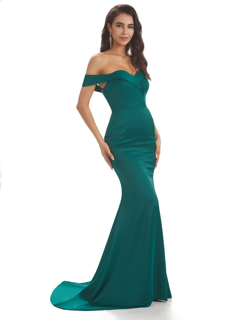 Sexy Off The Shoulder Soft Satin Maxi Long Mermaid Formal Prom Dresses Sale