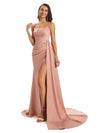 Sexy Satin Long Spaghetti Straps Sexy Prom Dresses With Slit Online