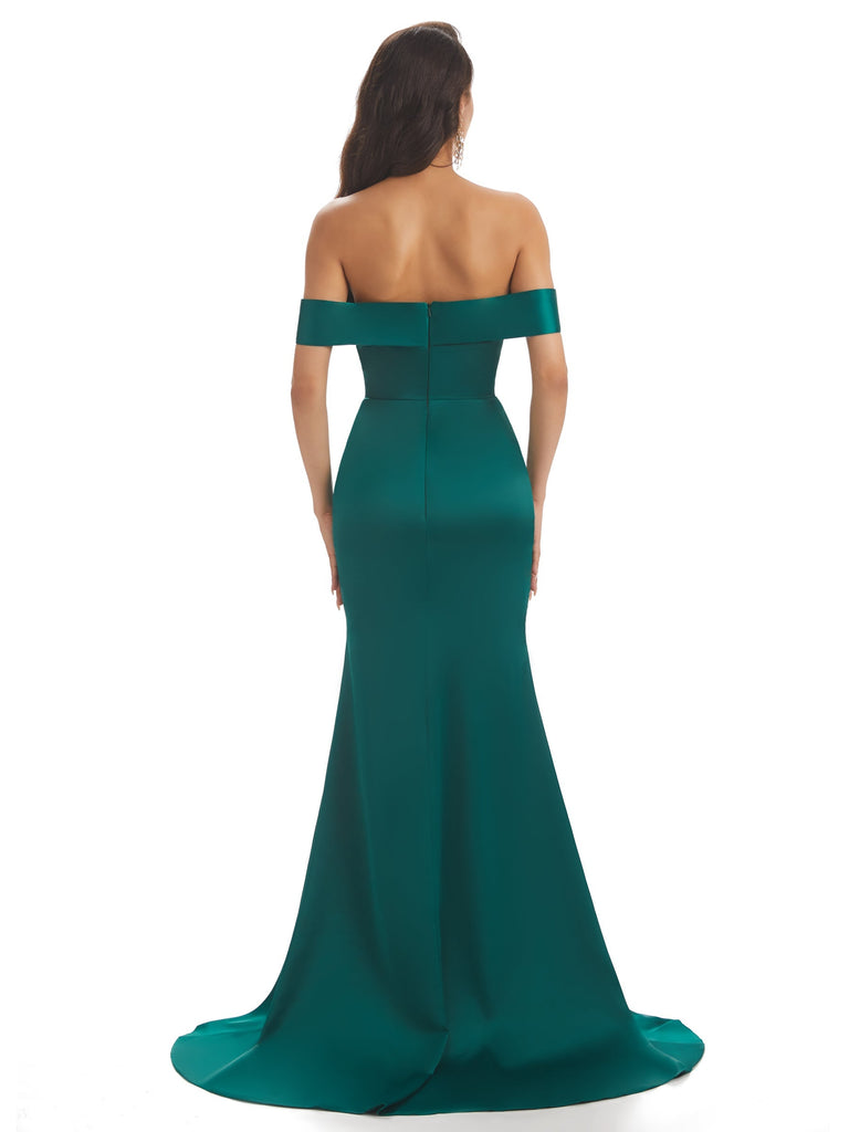 Sexy Off The Shoulder Soft Satin Maxi Long Mermaid Formal Prom Dresses Sale