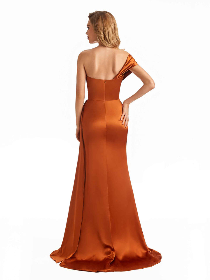 Elegant One Shoulder Soft Satin Long Mermaid Bridesmaid Dresses Online