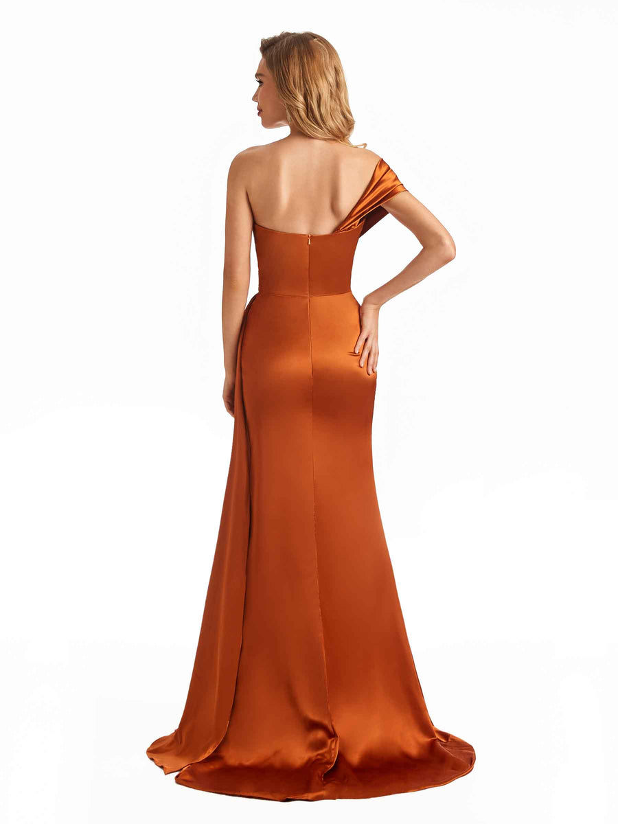 Elegant One Shoulder Soft Satin Long Mermaid Bridesmaid Dresses Online