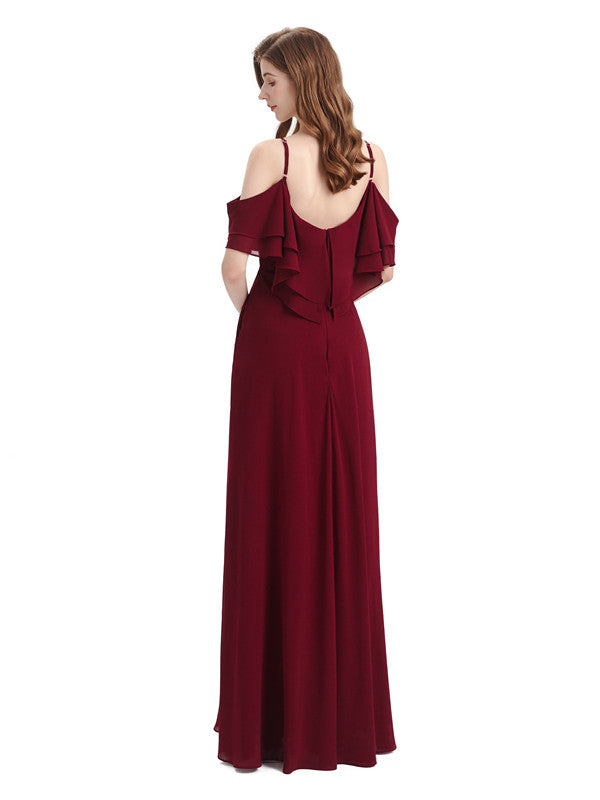 Elegant A-line Spaghetti Straps Chiffion Floor-Length Bridesmaid Dresses