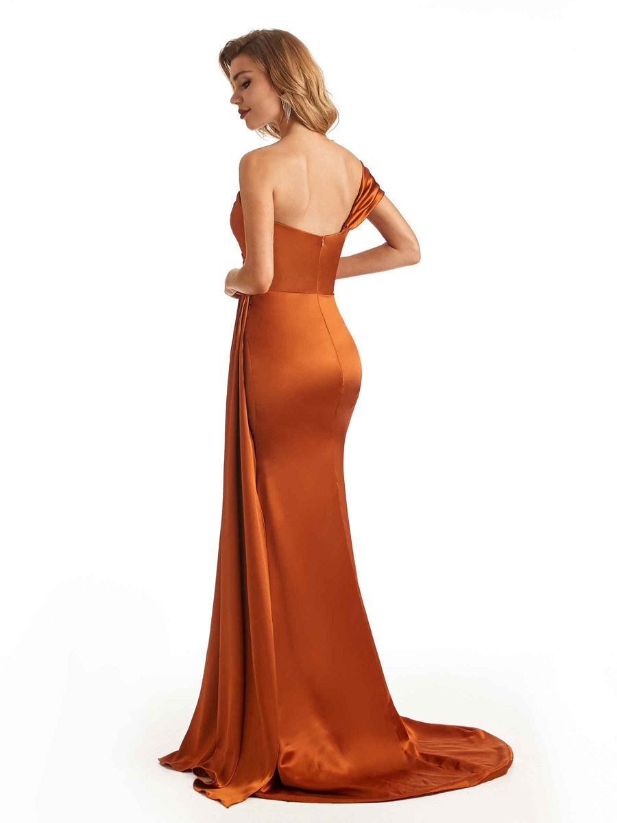 Elegant One Shoulder Soft Satin Long Mermaid Bridesmaid Dresses Online