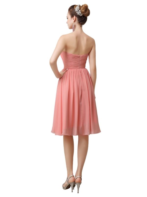 Unique Strapless Chiffon A-line Knee-Length Short Bridesmaid Dresses
