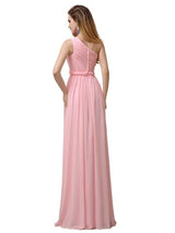 A-line Chiffon One Shoulder Floor-Length Long Bridesmaid Dresses