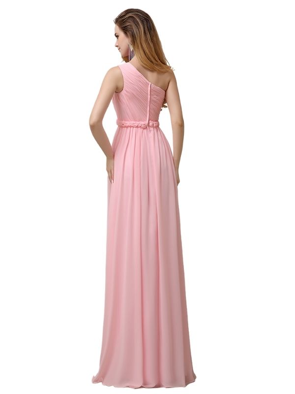 A-line Chiffon One Shoulder Floor-Length Long Bridesmaid Dresses
