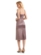 Sexy Side Slit Spaghetti Short Midi Satin Formal Prom Dresses Online