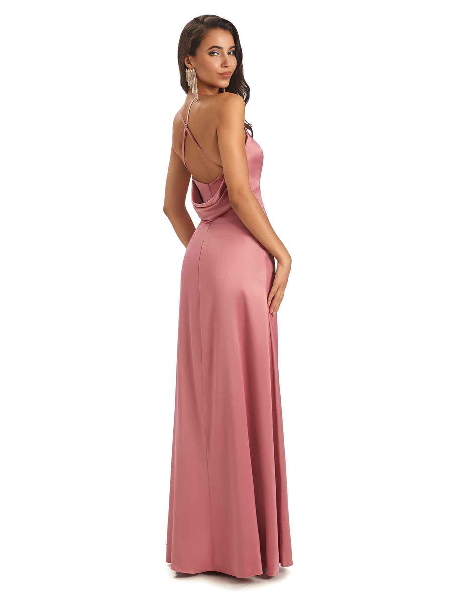 Modern Soft Satin V-neck Halter Sexy Unique Bridesmaid Dresses Online