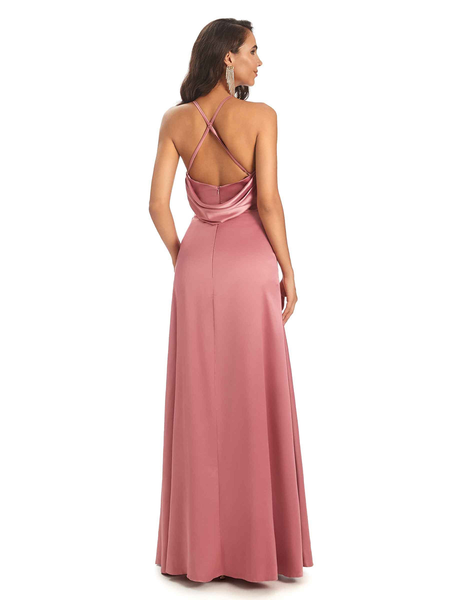 Modern Soft Satin V-neck Halter Sexy Unique Bridesmaid Dresses Online