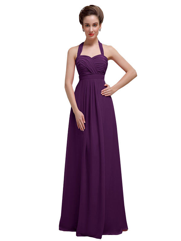 JJs House Halter Maxi Dress Purple Built-in Bra Bridesmaids Chiffon Prom