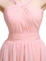 Chiffon A-line Halter Knee-Length Bridesmaid Dresses