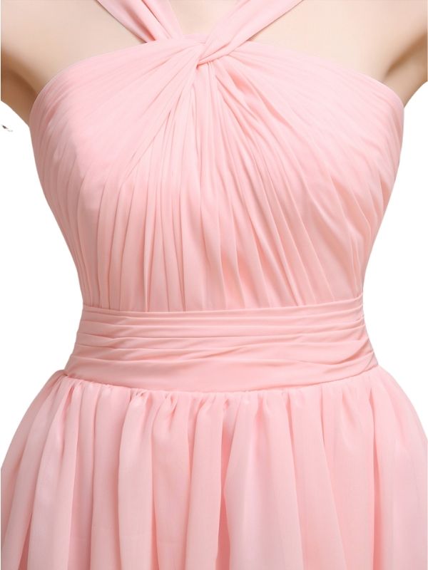 Chiffon A-line Halter Knee-Length Bridesmaid Dresses