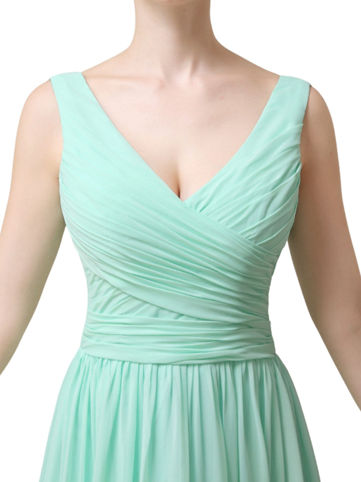 V-Neck Chiffon A-line Floor-Length Long Bridesmaid Dresses