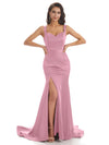 Mismatched Dudty Rose Sexy Side Slit Mermaid Soft Satin Long Bridesmaid Dresses Online