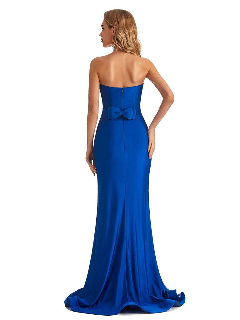 Sexy Mermaid Sweetheart V-Neck Side Slit Stretchy Jersey Long Formal Bridesmaid Dresses