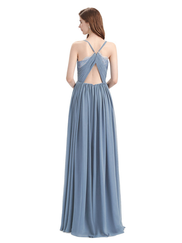 Elegant Spaghetti Straps A-line Chiffion Floor-Length Bridesmaid Dresses