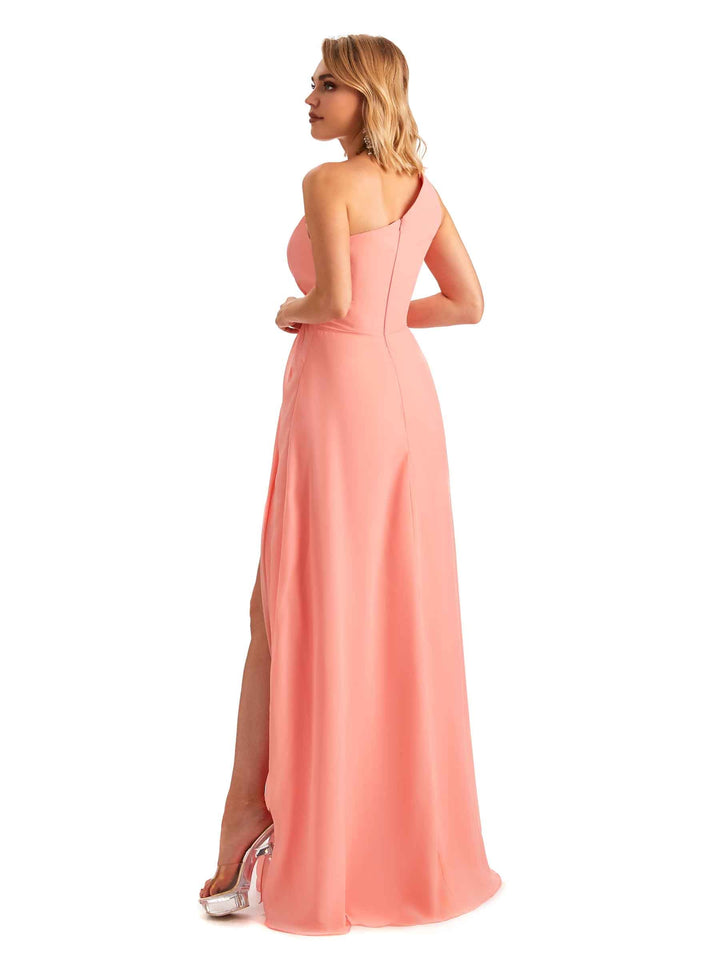Elegant Side Slit Chiffon One Shoulder A-line Long Mother of the Brides Dresses