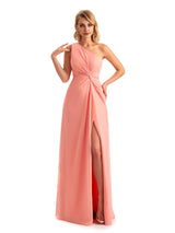 Elegant Side Slit Chiffon One Shoulder A-line Long Mother of the Brides Dresses