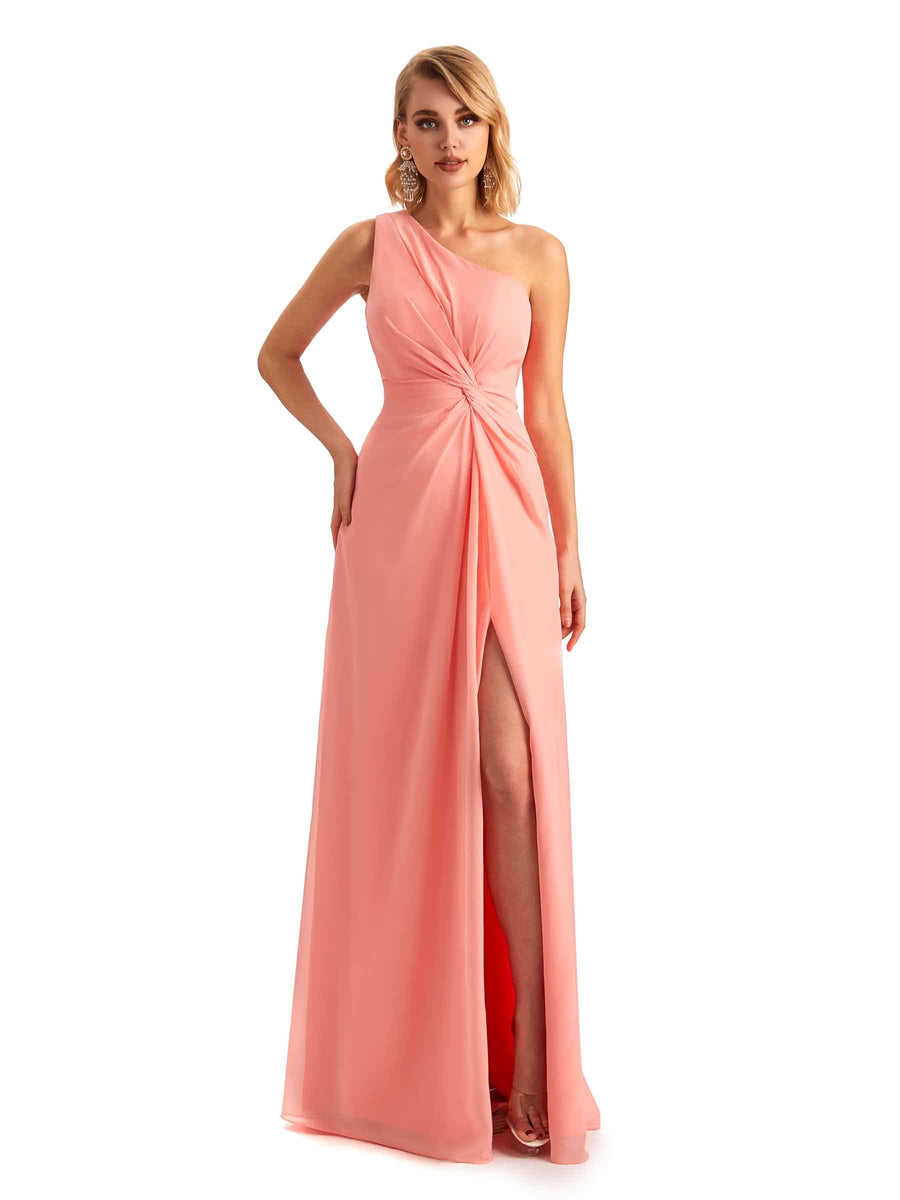 Elegant Side Slit Chiffon One Shoulder A-line Long Mother of the Brides Dresses