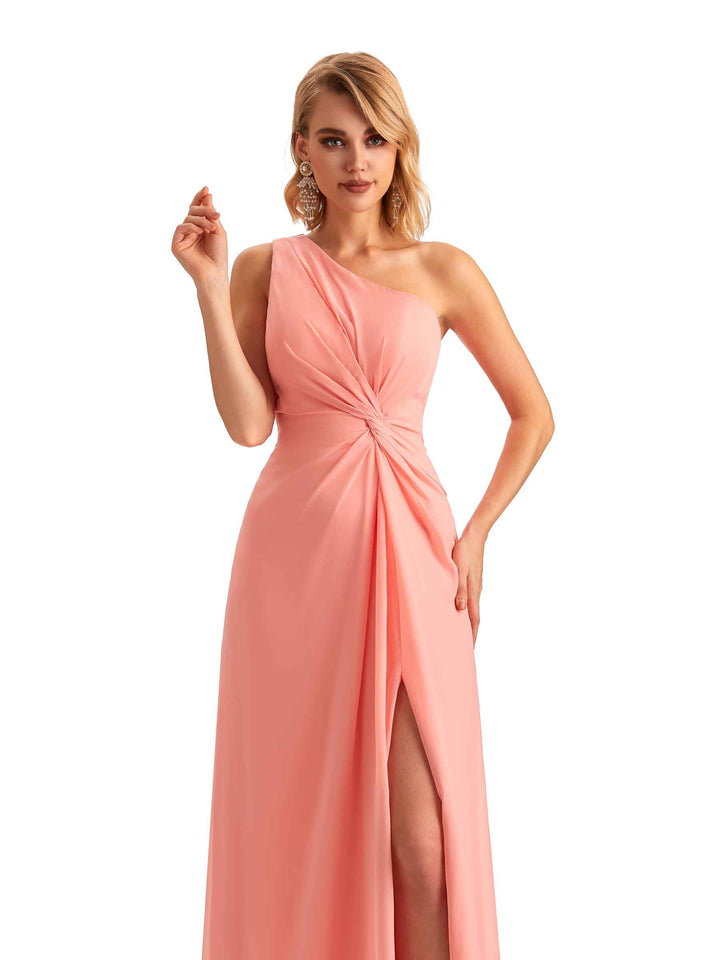 Elegant Side Slit Chiffon One Shoulder A-line Long Mother of the Brides Dresses