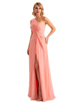 Elegant Side Slit Chiffon One Shoulder A-line Long Mother of the Brides Dresses