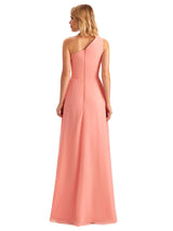 Elegant Side Slit Chiffon One Shoulder A-line Long Mother of the Brides Dresses