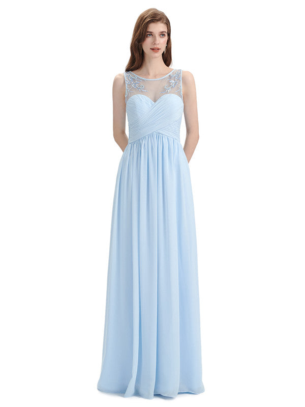 Elegant A-line Chiffon Sleeveless Long Bridesmaid Dresses