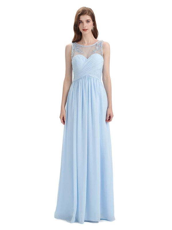 Elegant A-line Chiffon Sleeveless Long Bridesmaid Dresses
