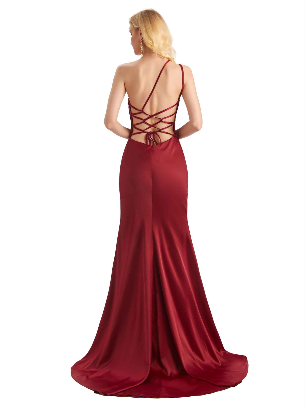 Sexy Soft Satin Side Slit One Shoulder Long Mermaid Wedding Guest Dresses