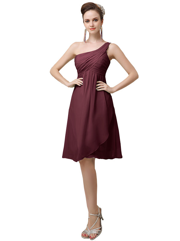 A-line Chiffon One Shoulder Knee-Length Short Bridesmaid Dresses