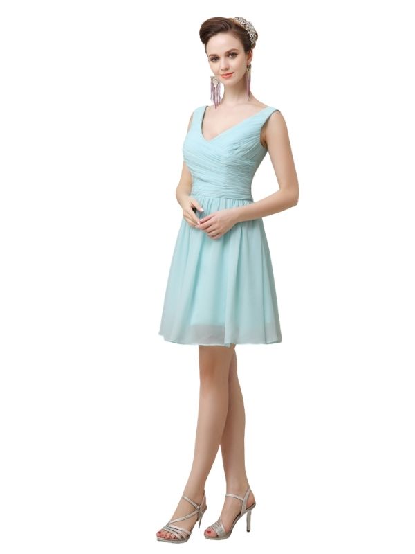 Charming V-neck Chiffon A-line Knee-Length Short Bridesmaid Dresses