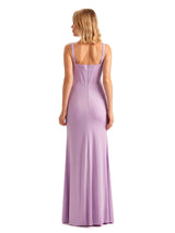 Sexy Side Slit Mermaid V-neck Stretchy Jersey Long Formal Bridesmaid Dresses