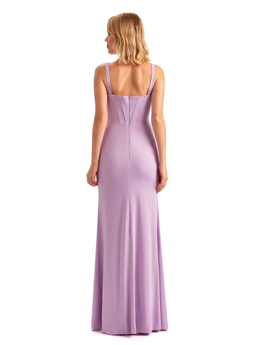 Sexy Side Slit Mermaid V-neck Stretchy Jersey Long Formal Bridesmaid Dresses