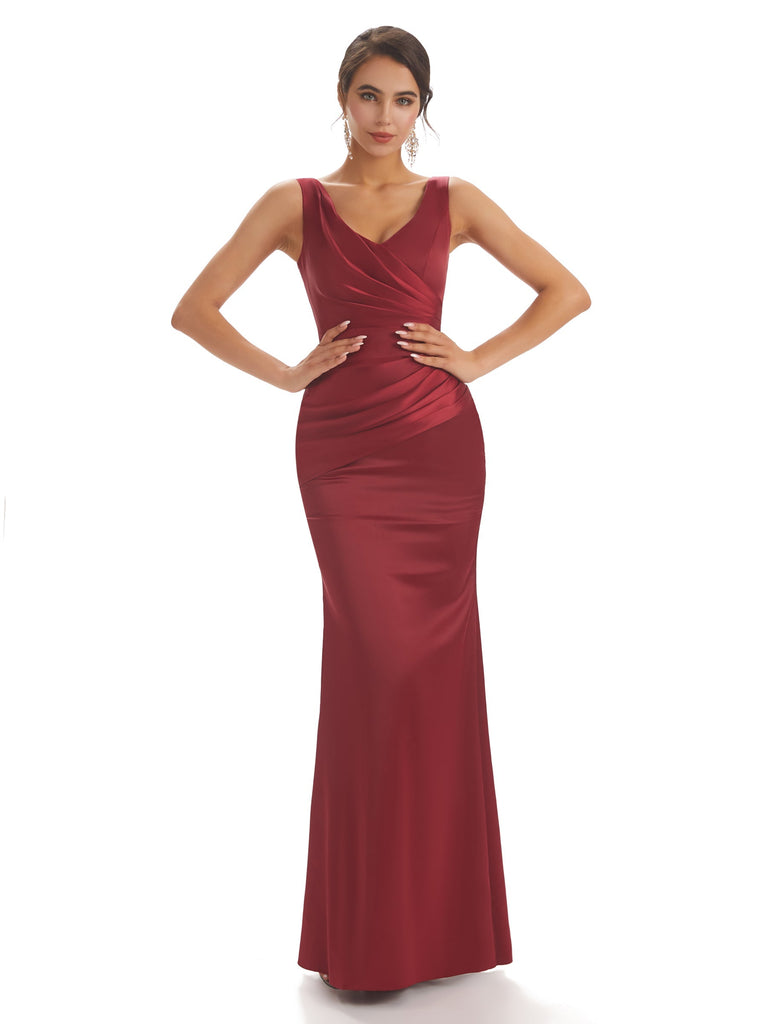 Sexy V-neck Silky Satin Maxi Long Mermaid Formal Prom Dresses Online Sale