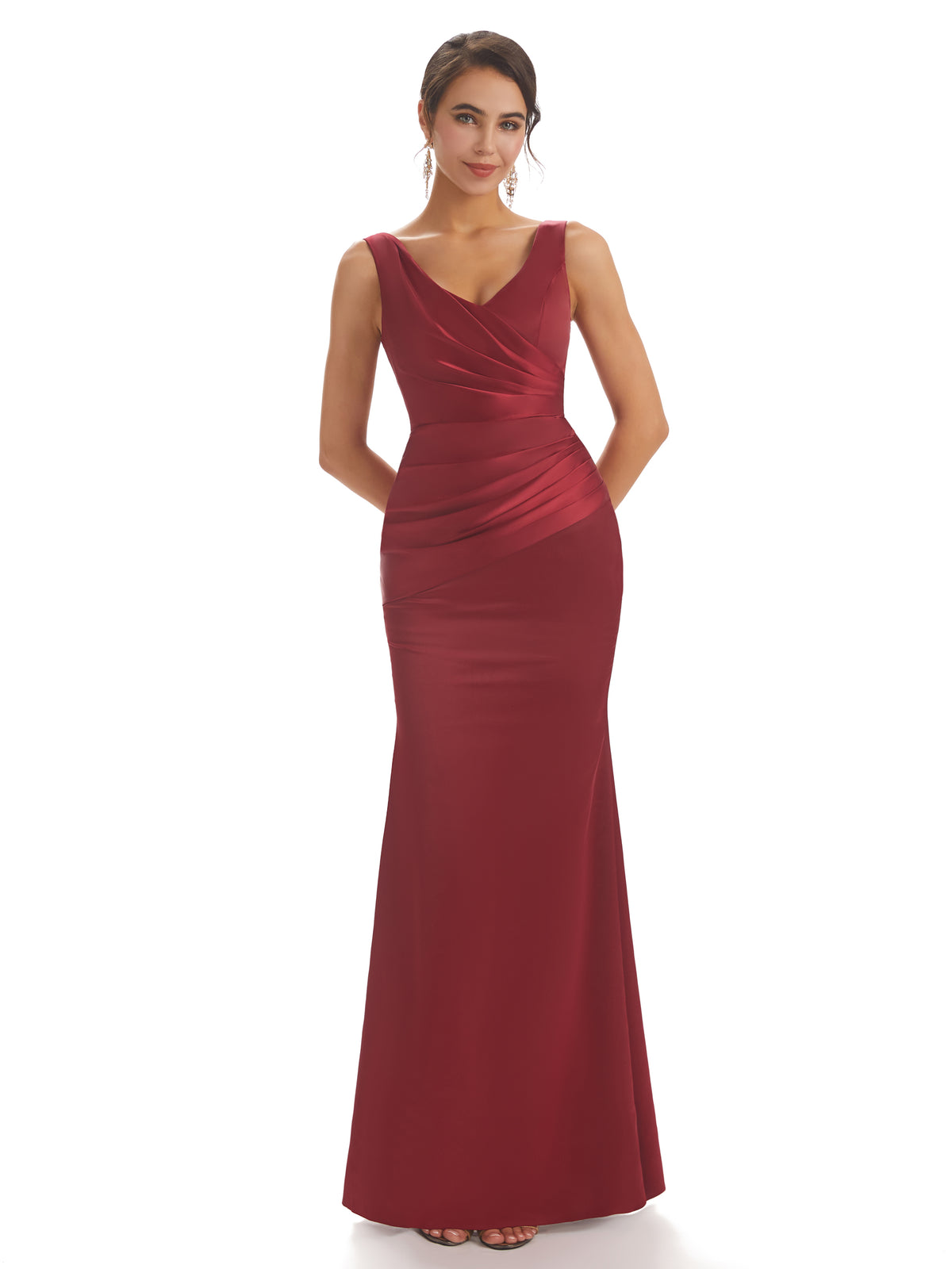 Sexy Soft Satin V-neck Floor-Length Long Unique Mermaid Bridesmaid Dresses