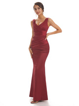 Sexy Soft Satin V-neck Floor-Length Long Unique Mermaid Bridesmaid Dresses