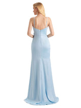 Sexy Side Slit Long Formal Mermaid Soft Satin Wedding Guest Dresses 2023