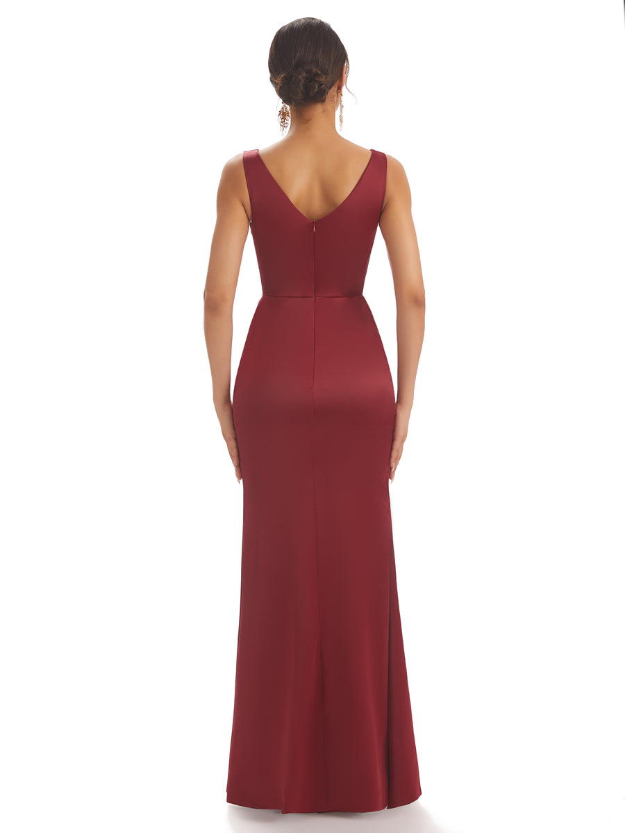 Sexy Soft Satin V-neck Floor-Length Long Unique Mermaid Bridesmaid Dresses