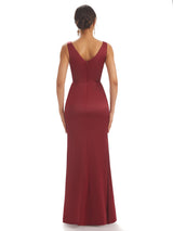 Sexy V-neck Silky Satin Maxi Long Mermaid Formal Prom Dresses Online Sale