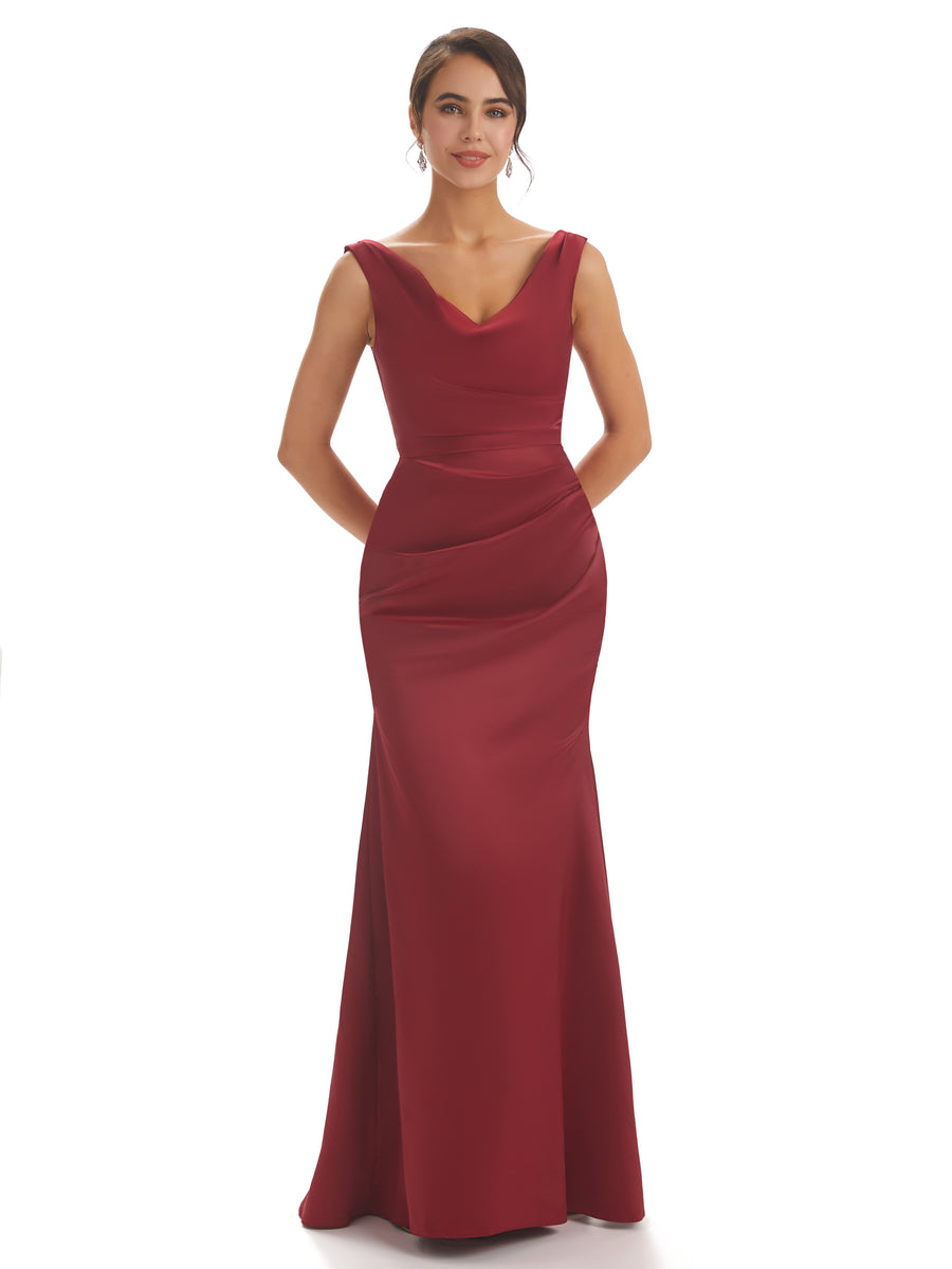 Sexy Simple V-neck Mermaid Soft Satin Floor Length Bridesmaid Dresses Online