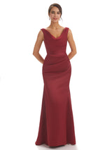 Sexy Simple V-neck Mermaid Soft Satin Long Evening Formal Dress For Women