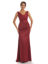 Sexy Simple V-neck Mermaid Soft Satin Floor Length Bridesmaid Dresses Online