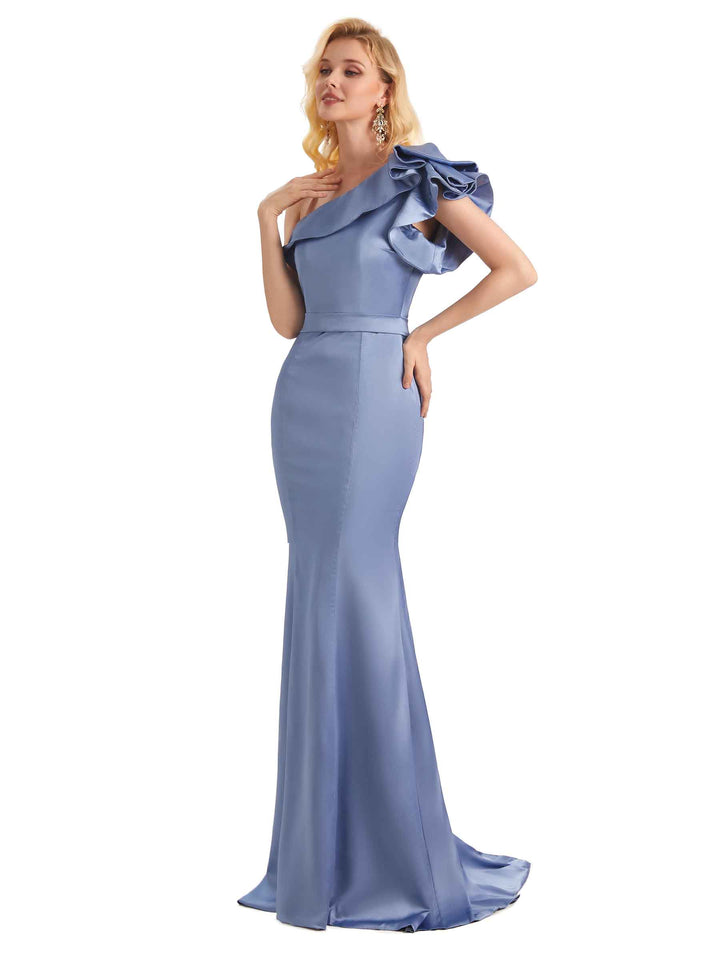 Unique Soft Satin One Shoulder Long Mermaid Bridesmaid Dresses Online
