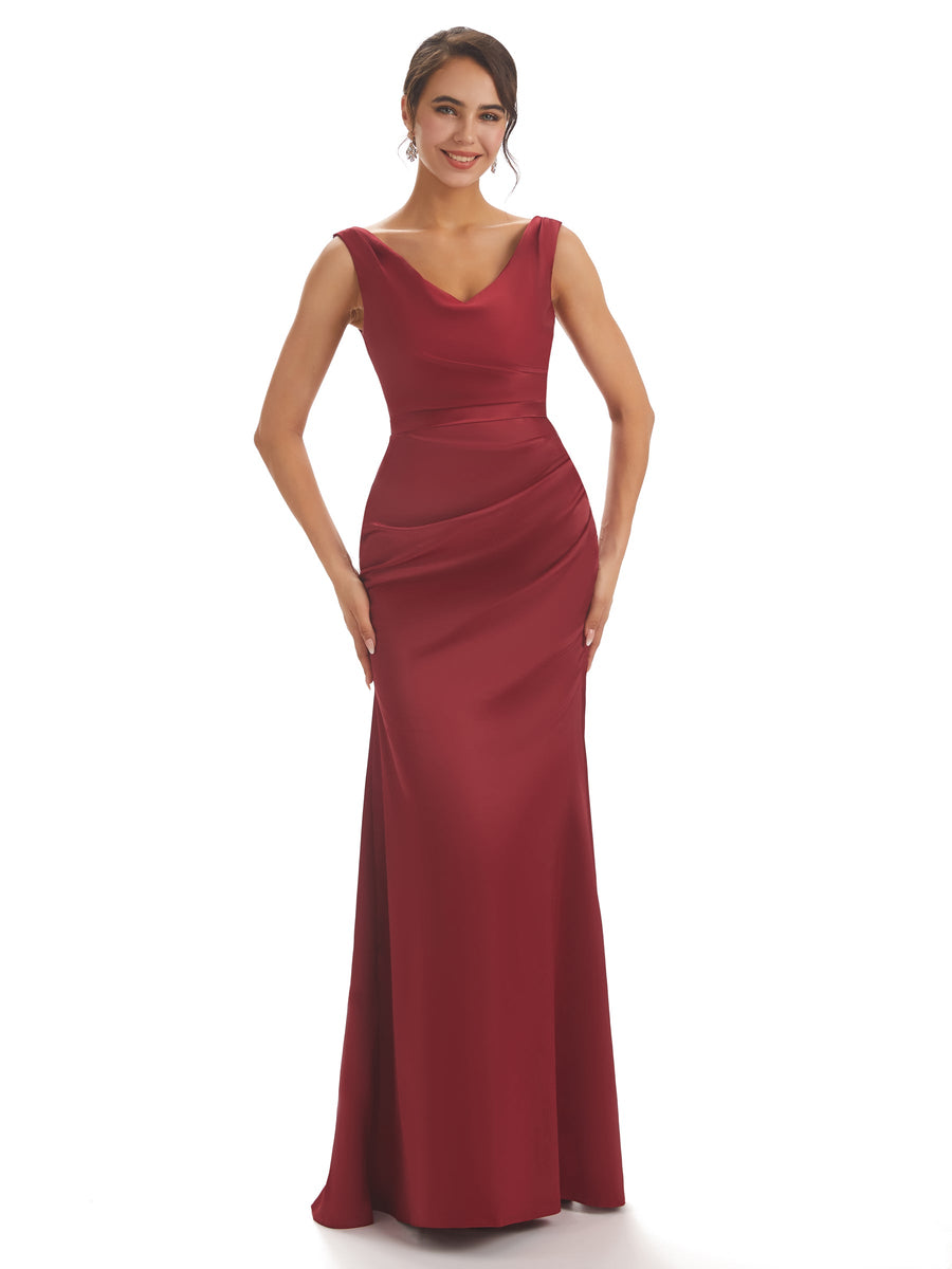 Sexy Simple V-neck Mermaid Soft Satin Long Maxi Prom Dresses Online
