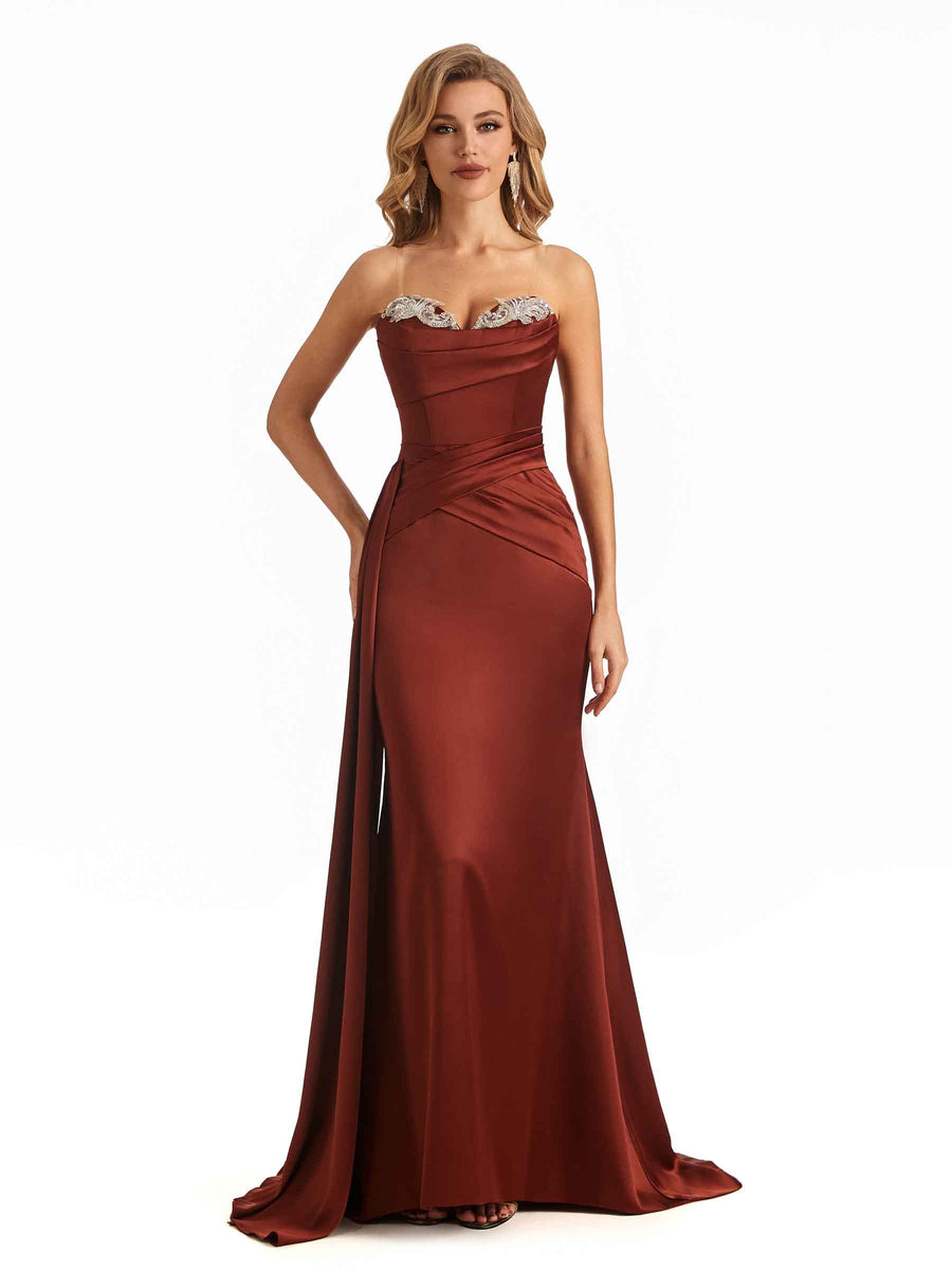 Elegent Soft Satin Sweetheart Lace Long Mermaid Wedding Bridesmaid Dresses