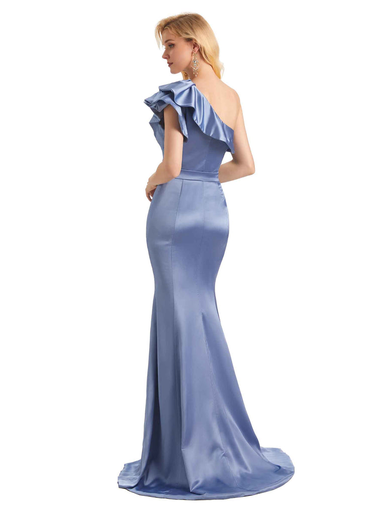 Unique Soft Satin One Shoulder Long Mermaid Bridesmaid Dresses Online