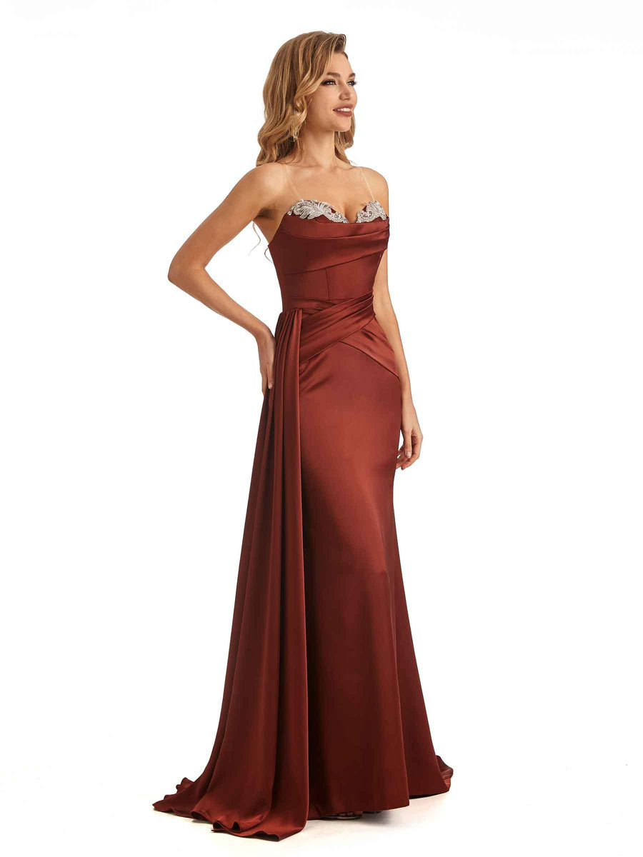Elegent Soft Satin Sweetheart Lace Long Mermaid Wedding Bridesmaid Dresses