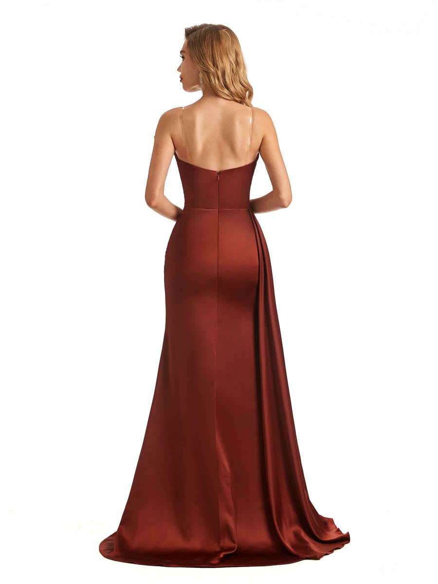 Elegent Soft Satin Sweetheart Lace Long Mermaid Wedding Bridesmaid Dresses