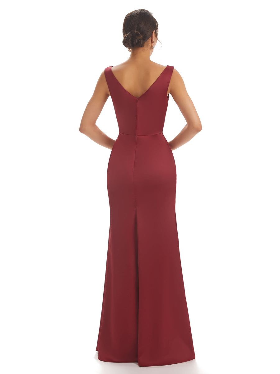 Sexy Simple V-neck Mermaid Soft Satin Long Maxi Prom Dresses Online