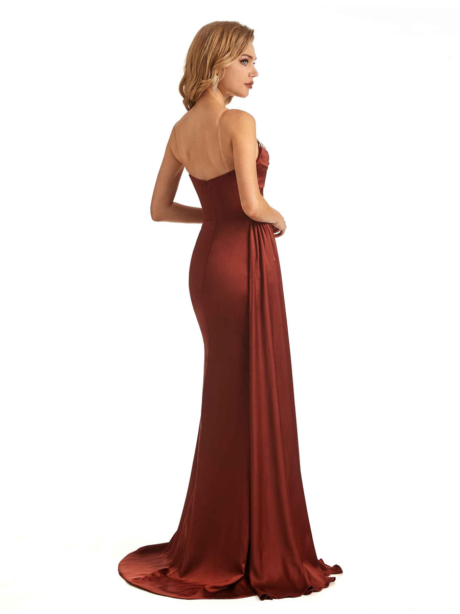 Elegent Soft Satin Sweetheart Lace Long Mermaid Wedding Bridesmaid Dresses